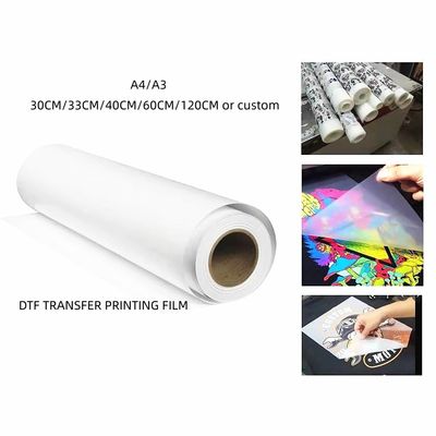 DTF Transfer Film Roll 60cm*100m hai mặt Matte Clear PreTreat PET giấy chuyển nhiệt lạnh và nóng