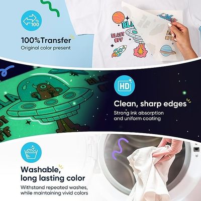 60cm DTF Glow in the Dark Transfer Paper Film A3 Bộ phim chuyển nhiệt cho PET Film Transfer cho ứng dụng quần áo