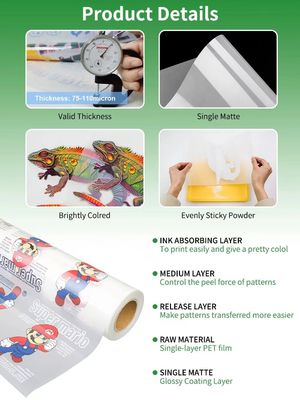 Dtf phim in Hot peel Cold peel Double single side Printing 75 Micron 30 33 60cm*100m DTF PET phim cuộn